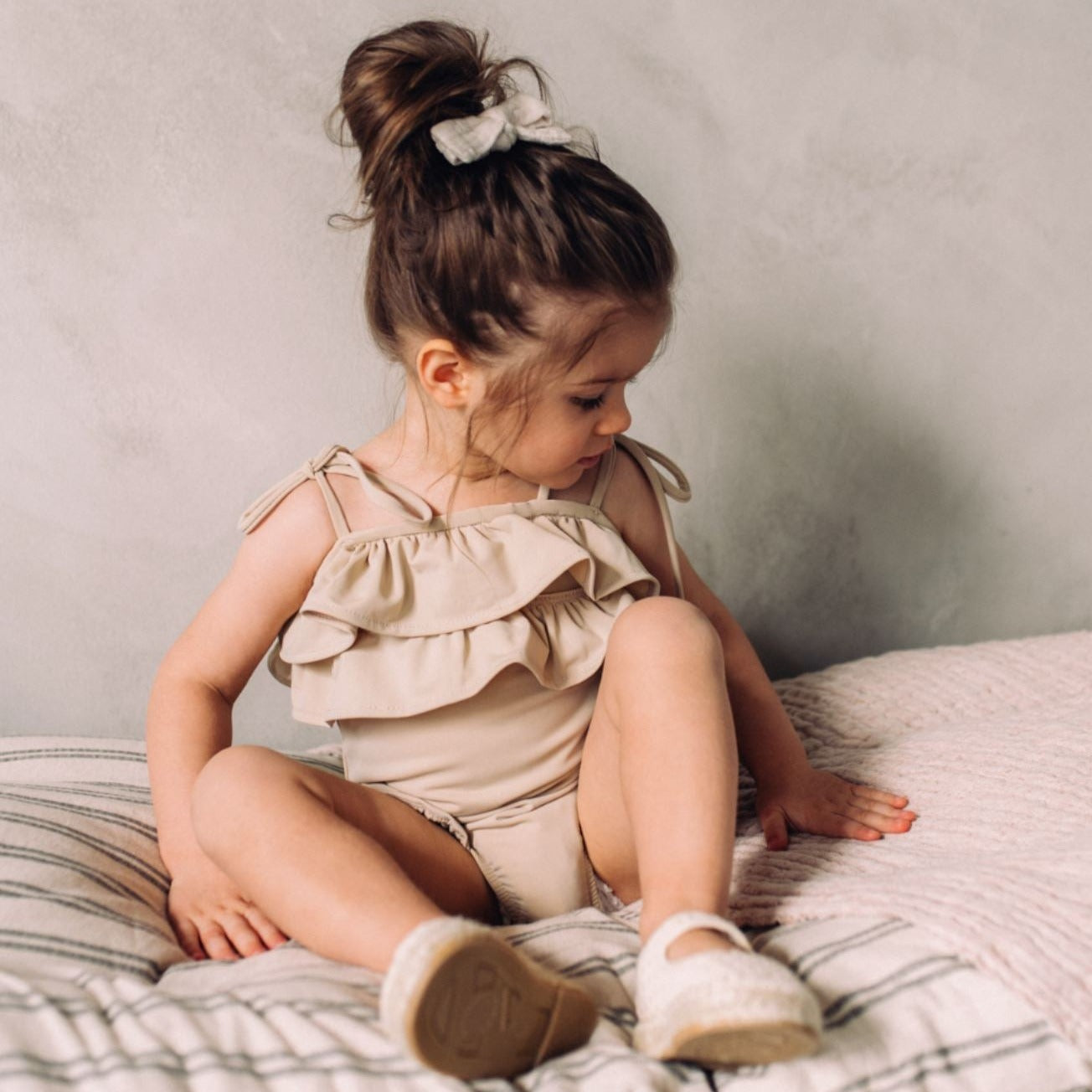 Girls Ruffle Swimsuit | Taupe
