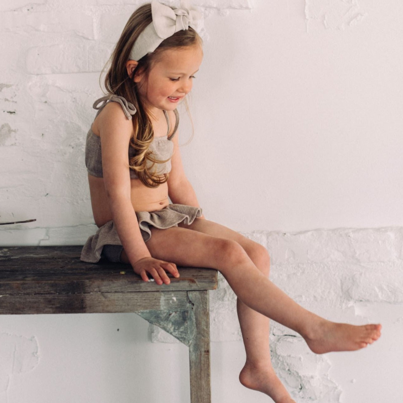 Girls Cotton Sunsuit | Stone