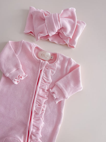 Frilly Zipsuit | Peony Pink - two tone
