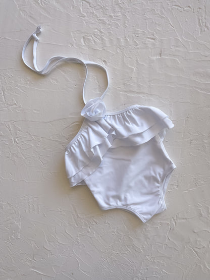 Ruffle Halter Swimsuit | White Posy Applique