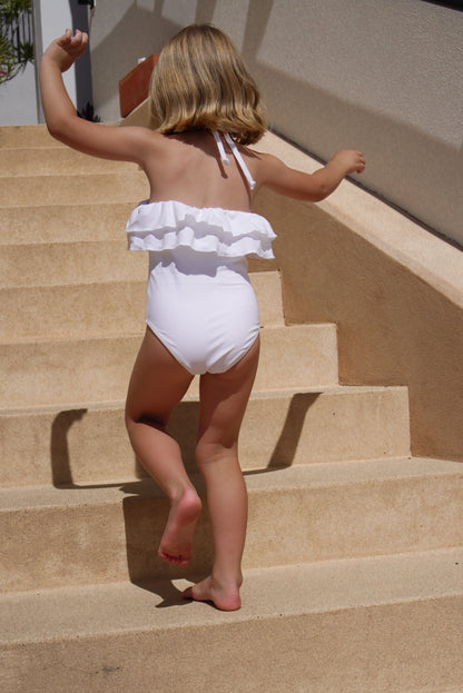 Ruffle Halter Swimsuit | Pink Posy Applique