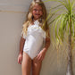 Ruffle Halter Swimsuit | White Posy Applique