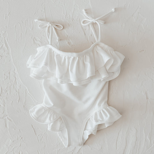 Girls Ruffle Swimsuit | White